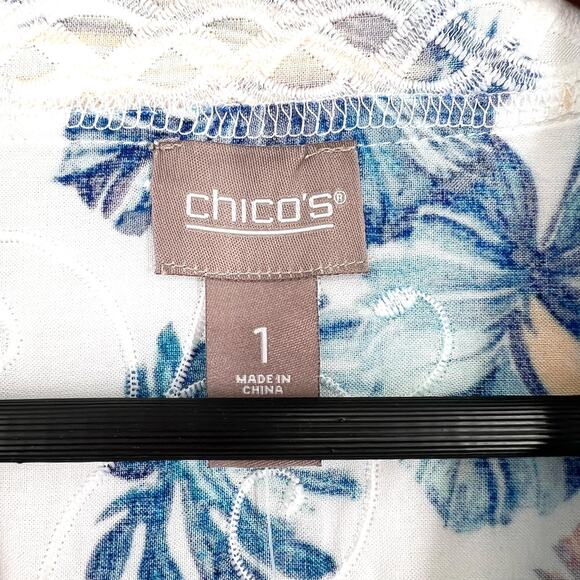 NEW Chicos Sz 1 Medium Jungle Palms Jacket Cover Up Blouse Shirt Top Tropical - Picture 2 of 9